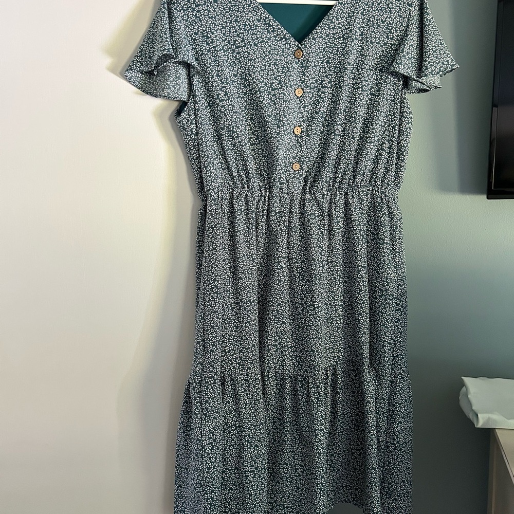 Blue Ruched Flutter Sleeve Midi Sundress